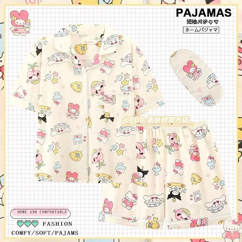 

3 шт., летние милые пижамы Sanrio Hello Kitty для девочек, студенческого общежития, летние милые пижамы высокого качества My Melody, домашняя одежда с героями мультфильмов