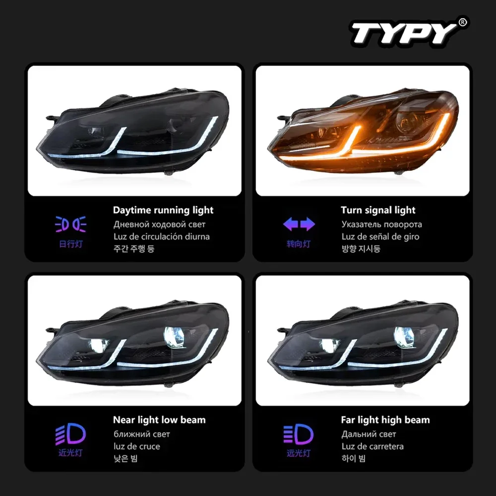 

TYPY New LED Head Lamp Upgrade Modified For VW Golf 6 Mk6 Headlights 2009-2012 Dynamic Signal Head Lamp Auto Accessories