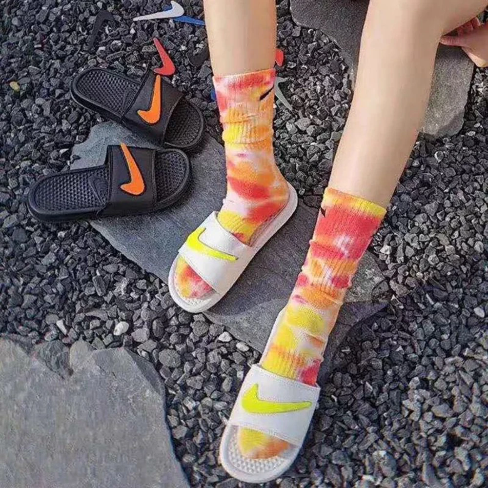 2pair New Spring Summer Tie-dye Socks Hip-hop Pure Color All Cotton Man And Woman Socks