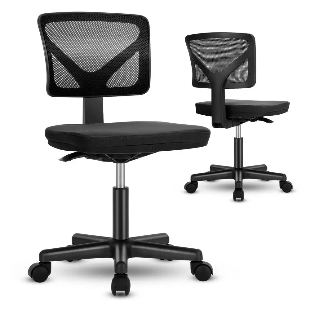 

Armless Desk Chairs Set of 2, Ergonomic Adjustable Home Office Swivel Rolling Task Chair No Arms, Comfy Mesh Mid Back Computer