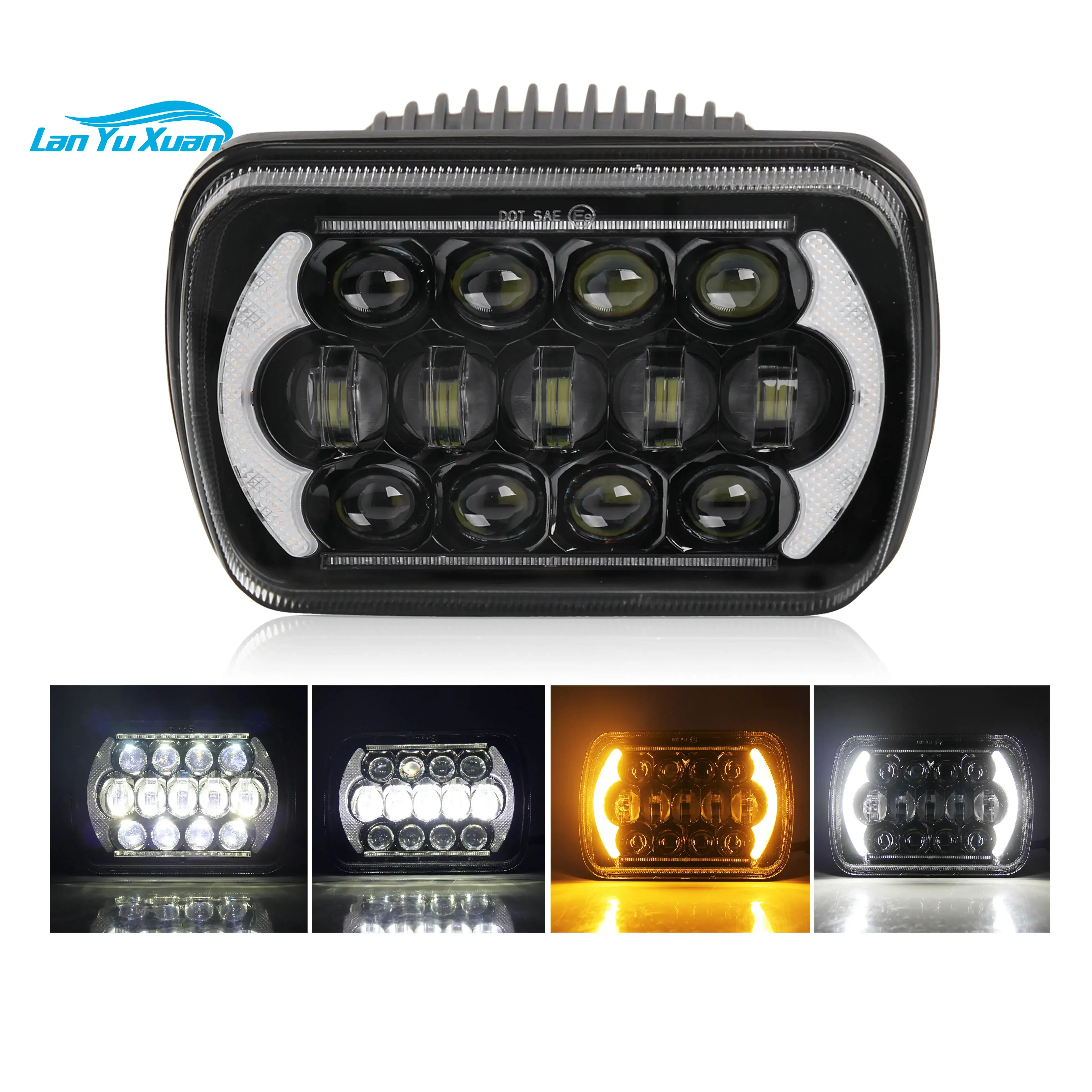 

DOT Square Rectangle 12V 24V High Low Beam Daytime Running Light 75W DRL White Amber 7X6" Inch 5X7 Led Headlights for Truck Car