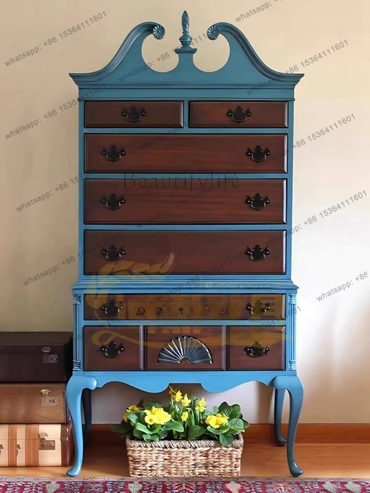 French vintage solid wood decoration high cabinet storage drawer partition contrast display cabinet