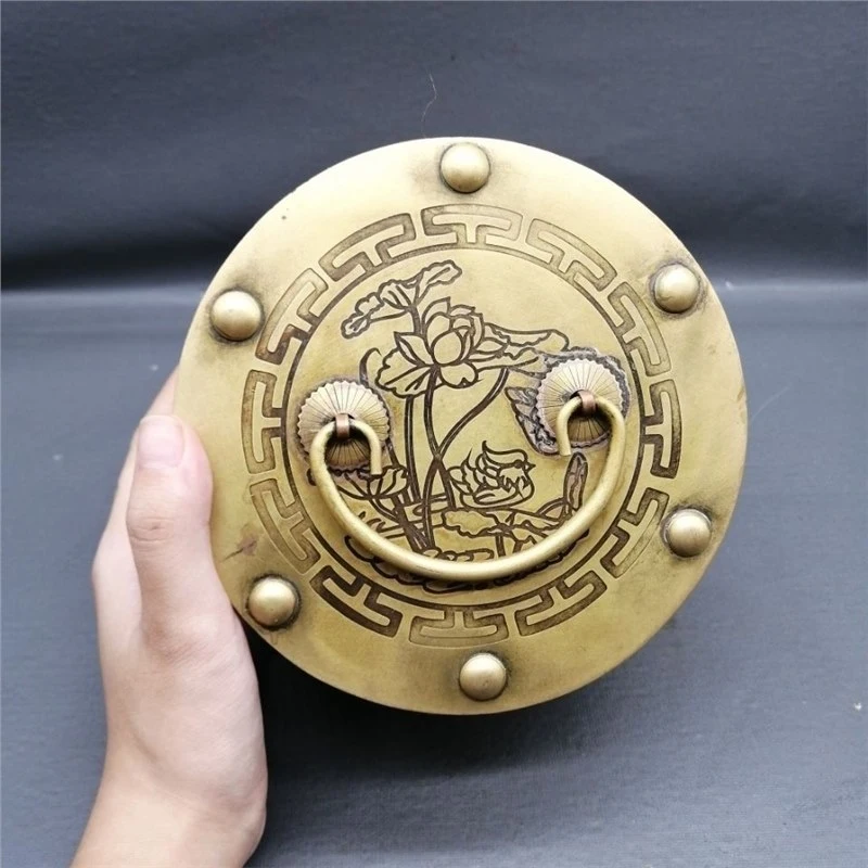 Antique copperware, vintage handle jewelry box, well-designed shape, vivid and beautiful patterns, practical household item for
