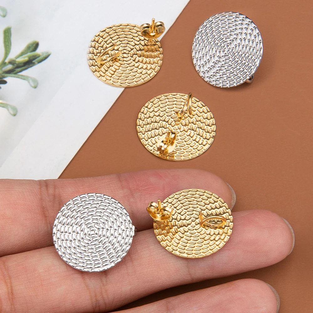 10 sztuk wytłoczone kolczyki ze stali nierdzewnej 20mm okrągłe kolczyki w kształcie sztyftu tylne pierścienie łączące do wisiorków DIY akcesoria do wyrobu biżuterii