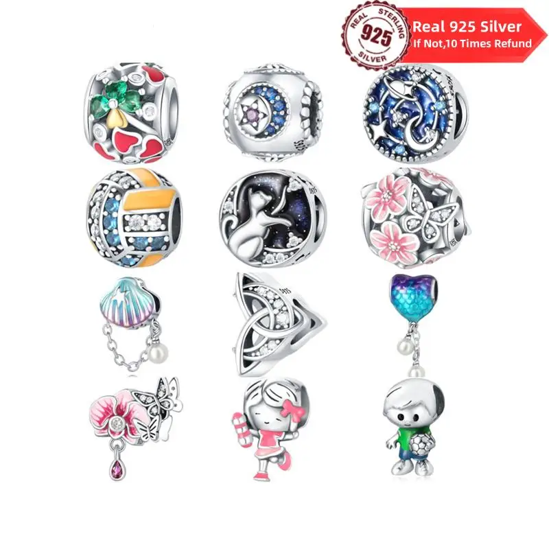 2023 neue Sterling Silber Perlen vier blättriges Kleeblatt runden Stern Mond Sonne Perlen passen original Pandora Charms Armband Schmuck