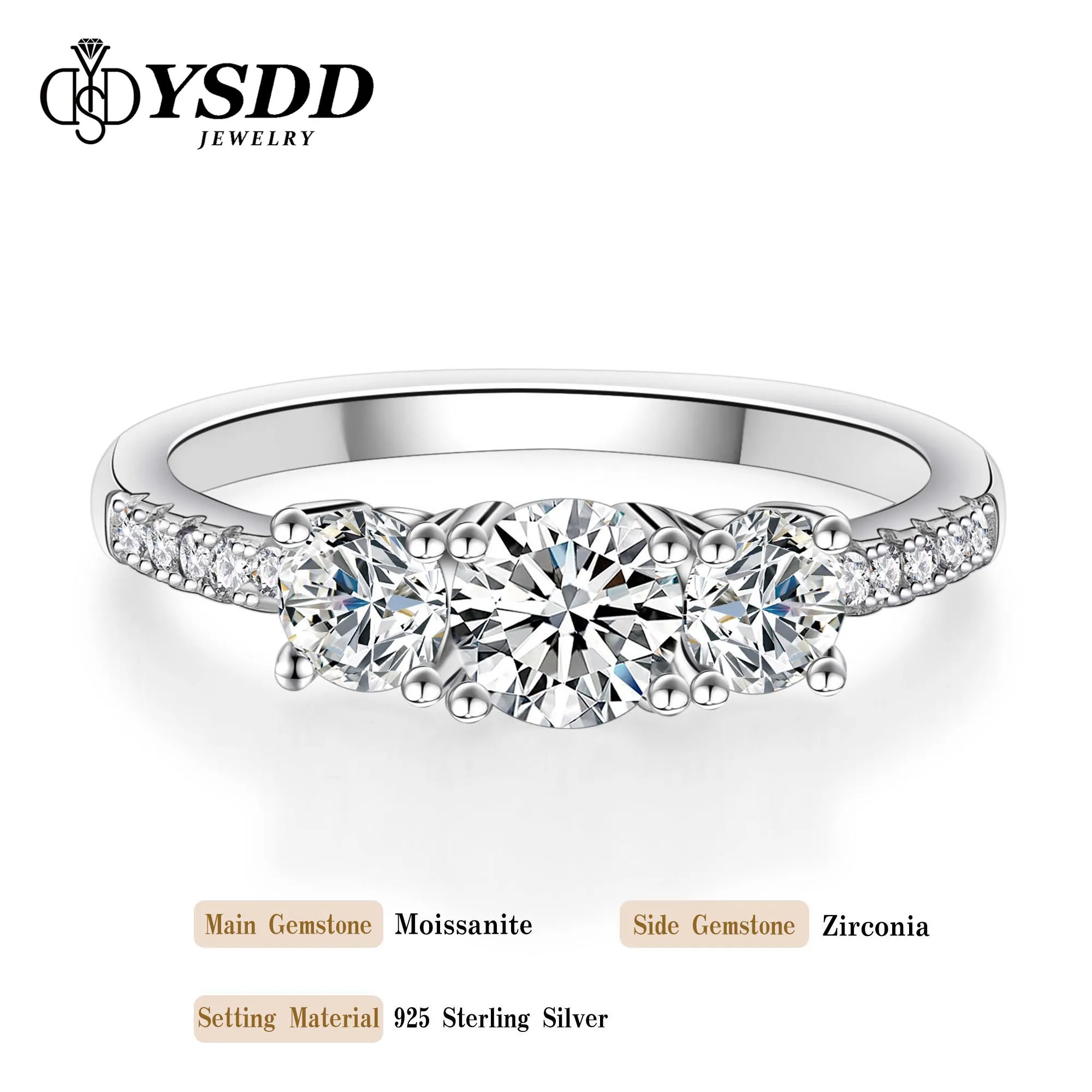 

# 281 YSDD Элитный бренд Кольцо из стерлингового серебра 925 пробы Сертифицированный оригинальный основной камень 0,5 карата Женское кольцо с муассанитом