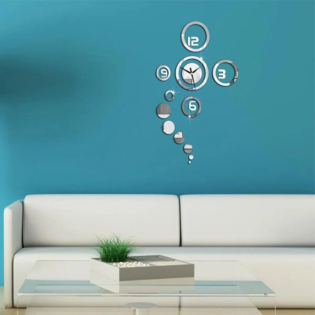 

Silver 3D Mirror Wall Sticker DIY Acrylic Clock Easy to Apply No Harm Environmentally Friendly for Home Decor Mirror Wall Clock