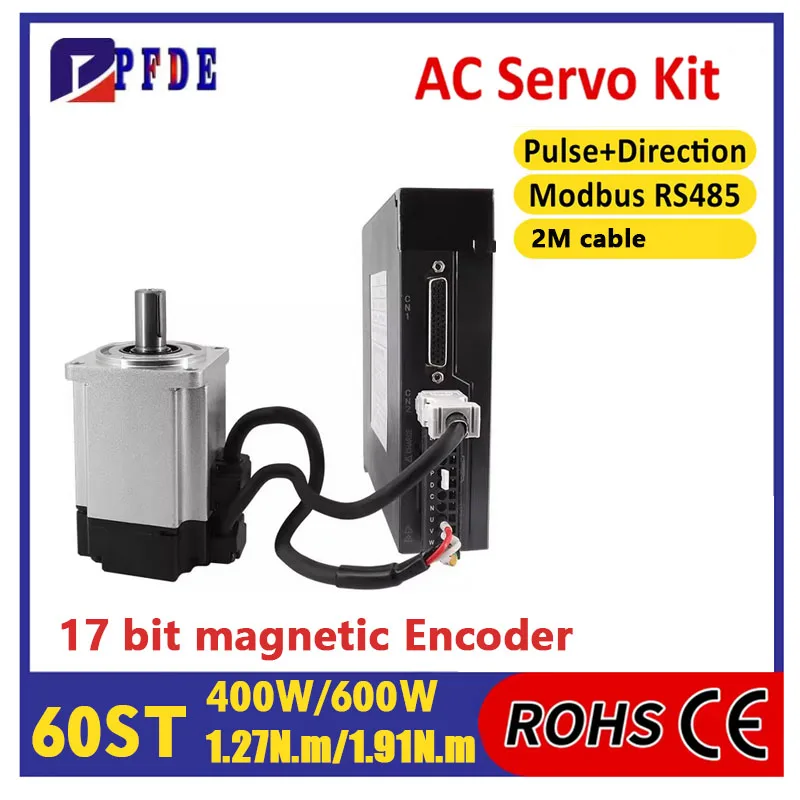 

400W 600W AC Servo Motor with Drive Set 60st 3000rpm 17bit Incremental Encoder Motor Lead Wire 2m+1m Pulse Line for CNC Machine