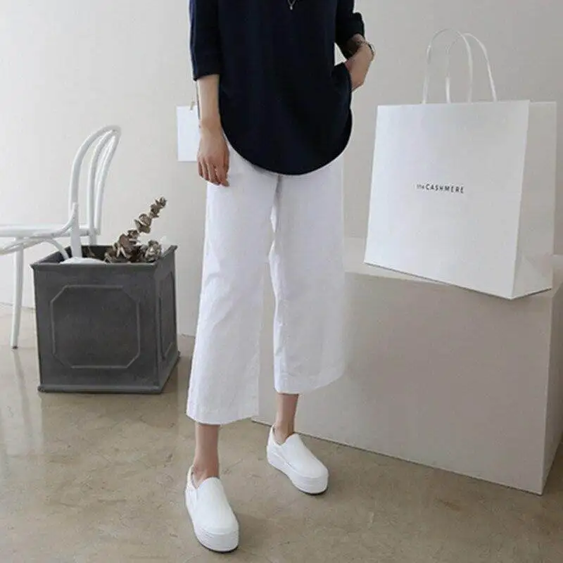 3122# Wide Leg Loose Linen Maternity Casual Pants Elastic Waist Belly Casual Pants Clothes Pregnant Women Pregnancy Short