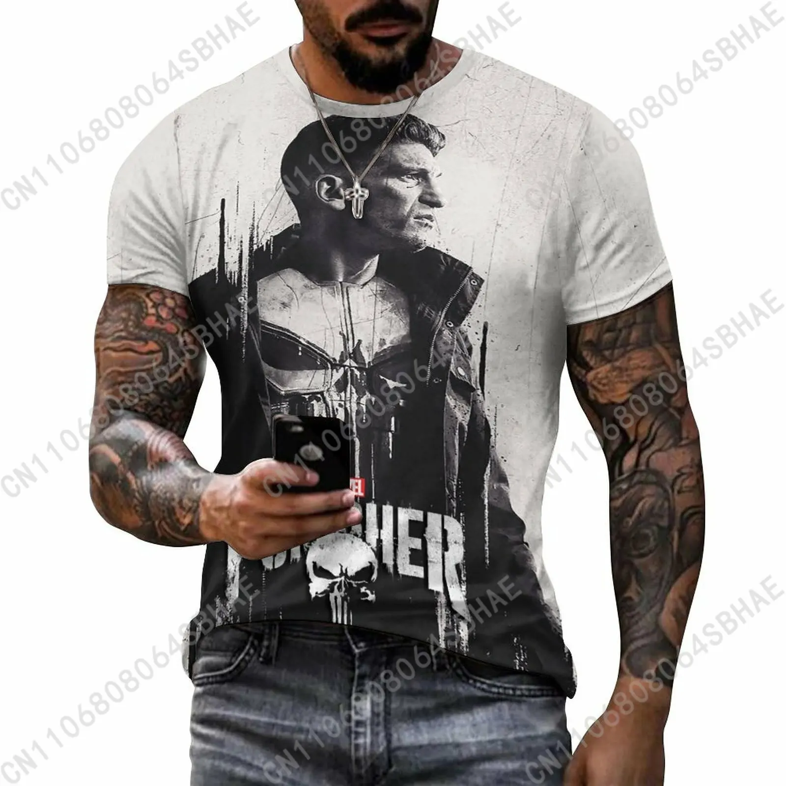 

Marvel The Punisher Custom Pattern Men's Cotton T-Shirt Short Sleeve Tee Men Tops Personalized Tshirt Summer Cosplay