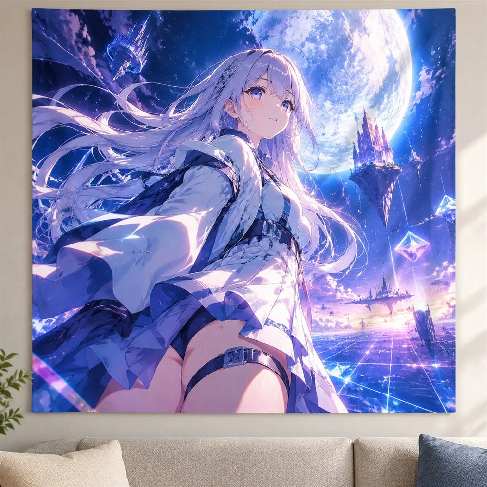 VIKAMA Virtual Grid Anime Tapestry Wall Hanging, Aesthetic Cyberpunk Anime Room Decor Tapestries for Bedroom Living Room Office
