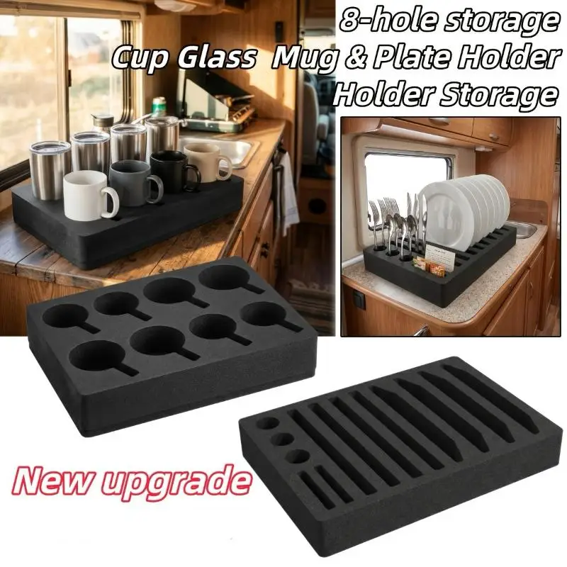 Foam RV Drink Cup Storage Rack 8/13 Slot Space Saving Cup Mug Holder Fit Caravan Truck SUV Camper Boat Vehicle