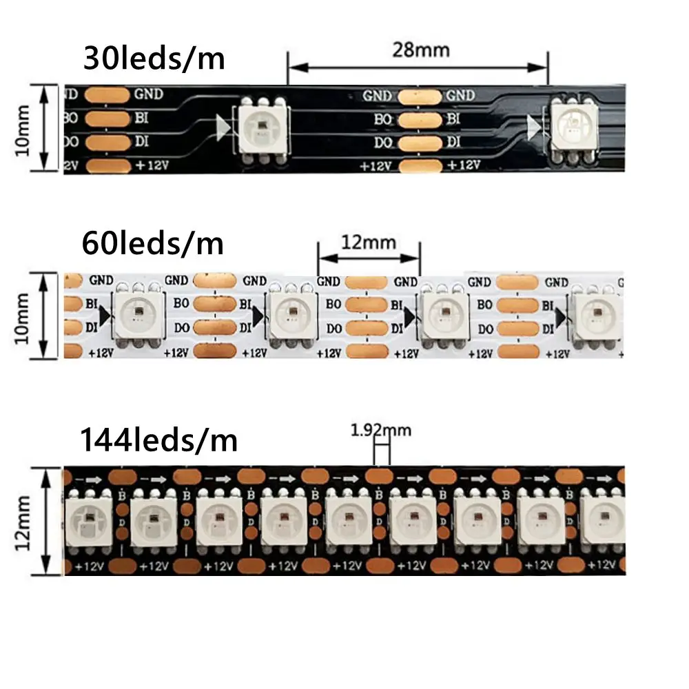 DC12V WS2815 led strip light (WS2812B WS2813 updated) 5050 RGBIC Individually Addressable LED Lights 30/60/144leds/m IP30 65 67