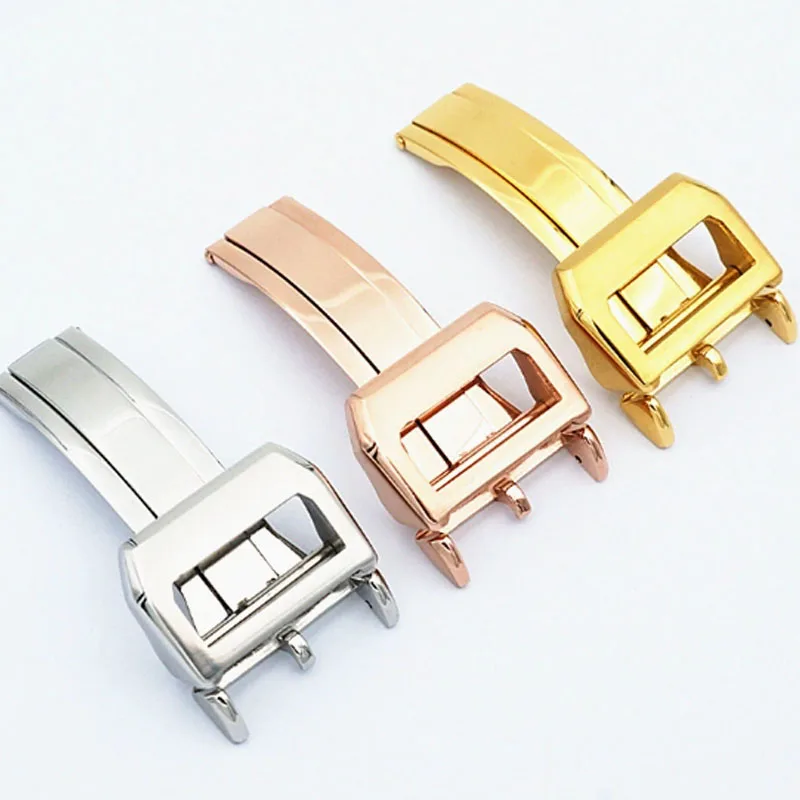 

316L Stainless Steel Deployment Buckle for IWC Pilot Mark Portugieser Rose Gold Rubber Leather Watchband Folding Clasp 18mm