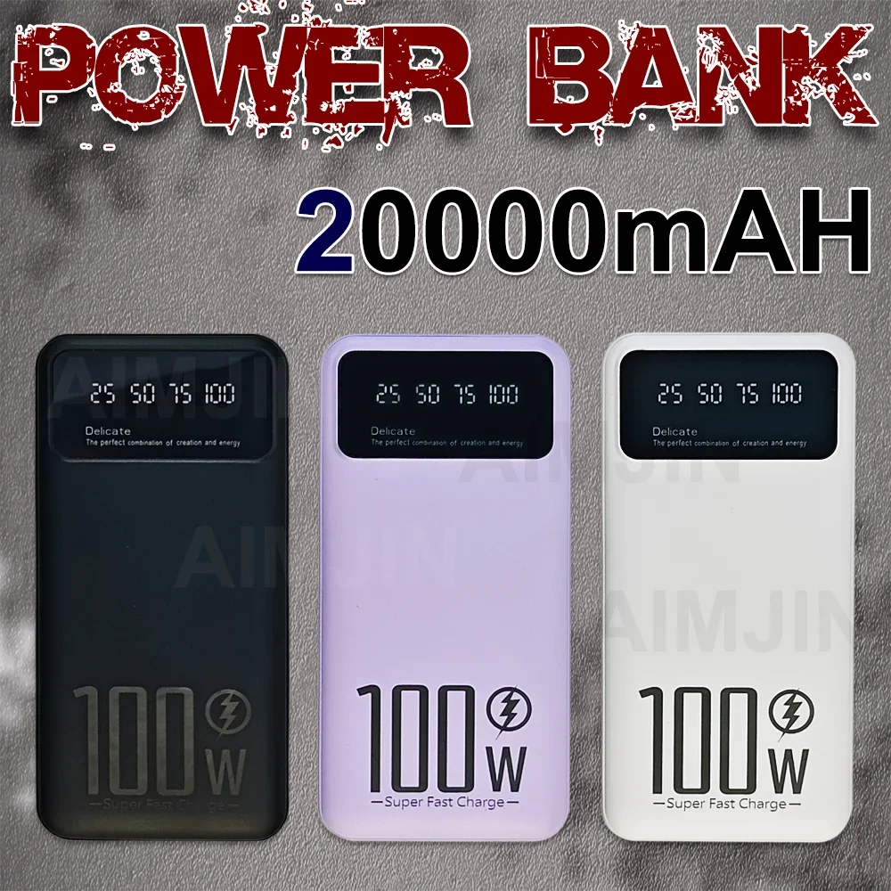 

20000mAh High Capacity 100W Fast Charging Power Bank Portable Charger Battery Pack Powerbank for iPhone Huawei Samsung