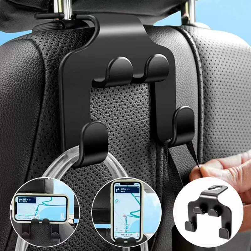 1/2/4PCS Car Seat Headrest Hook 4 Pack Hanger Storage Organizer Universal for Handbag Purse Coat Fit Universal Vehicle Car Black