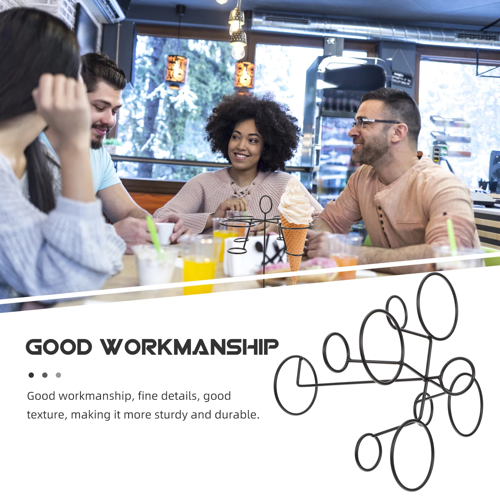 

Iron Ice Cream Cone Holder Sturdy Food Grade Material Desk Display Rack Waffle Cone St Practical Kitchen Bar Item