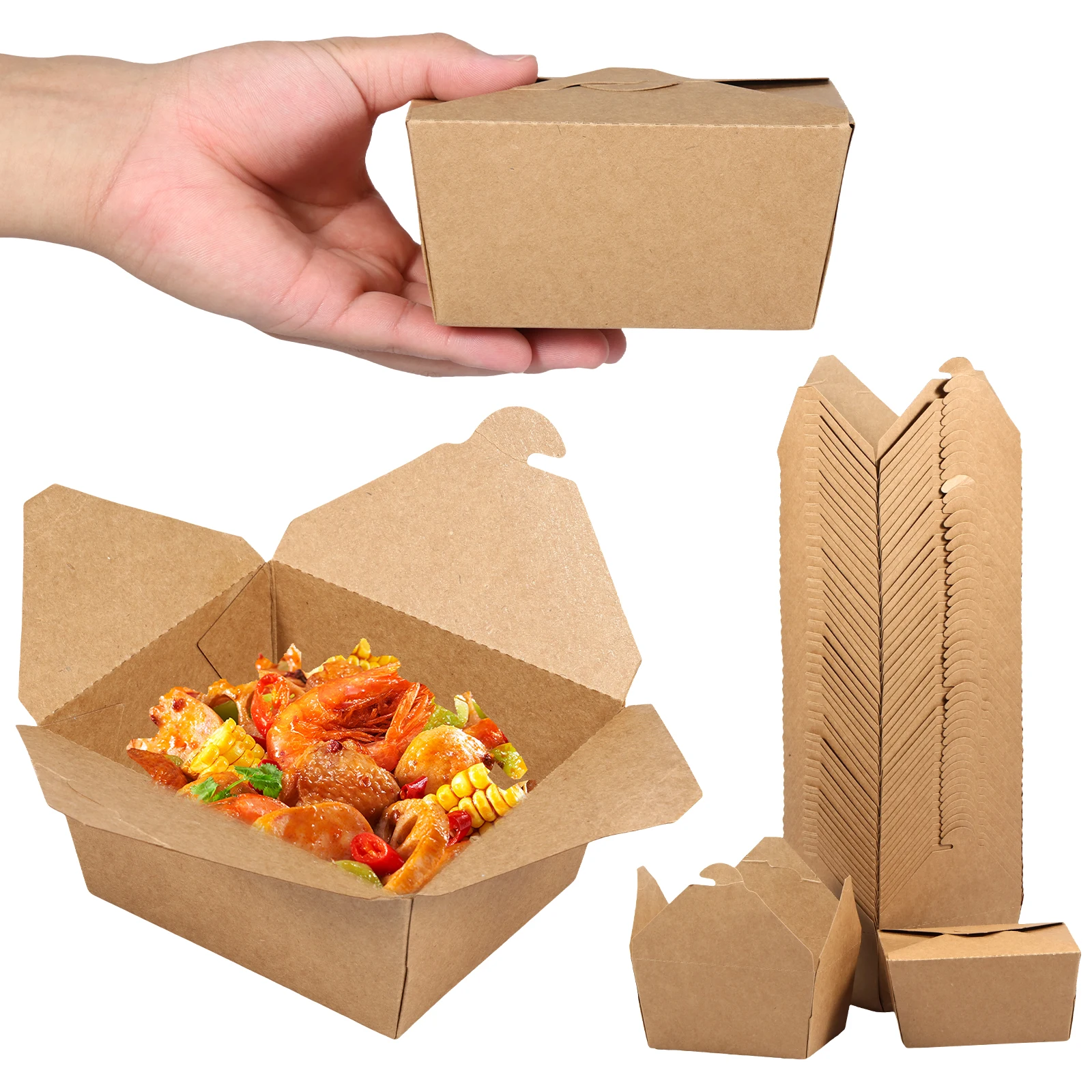 50Pcs Take Out Food Containers 30oz Take Out Paper Container Grease and Leak Resistant Baked Pastry Packaging Box Food Boxes