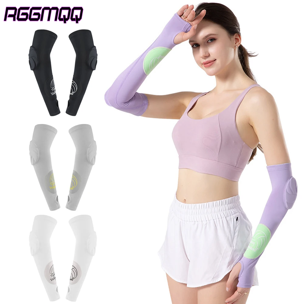 2 Mangas Protectoras para Antebrazo, Mangas para Voleibol, Protectores de Codo con Almohadillas y Orificio para el Pulgar para Entrenamientos en Gimnasio y Juegos al Aire Libre