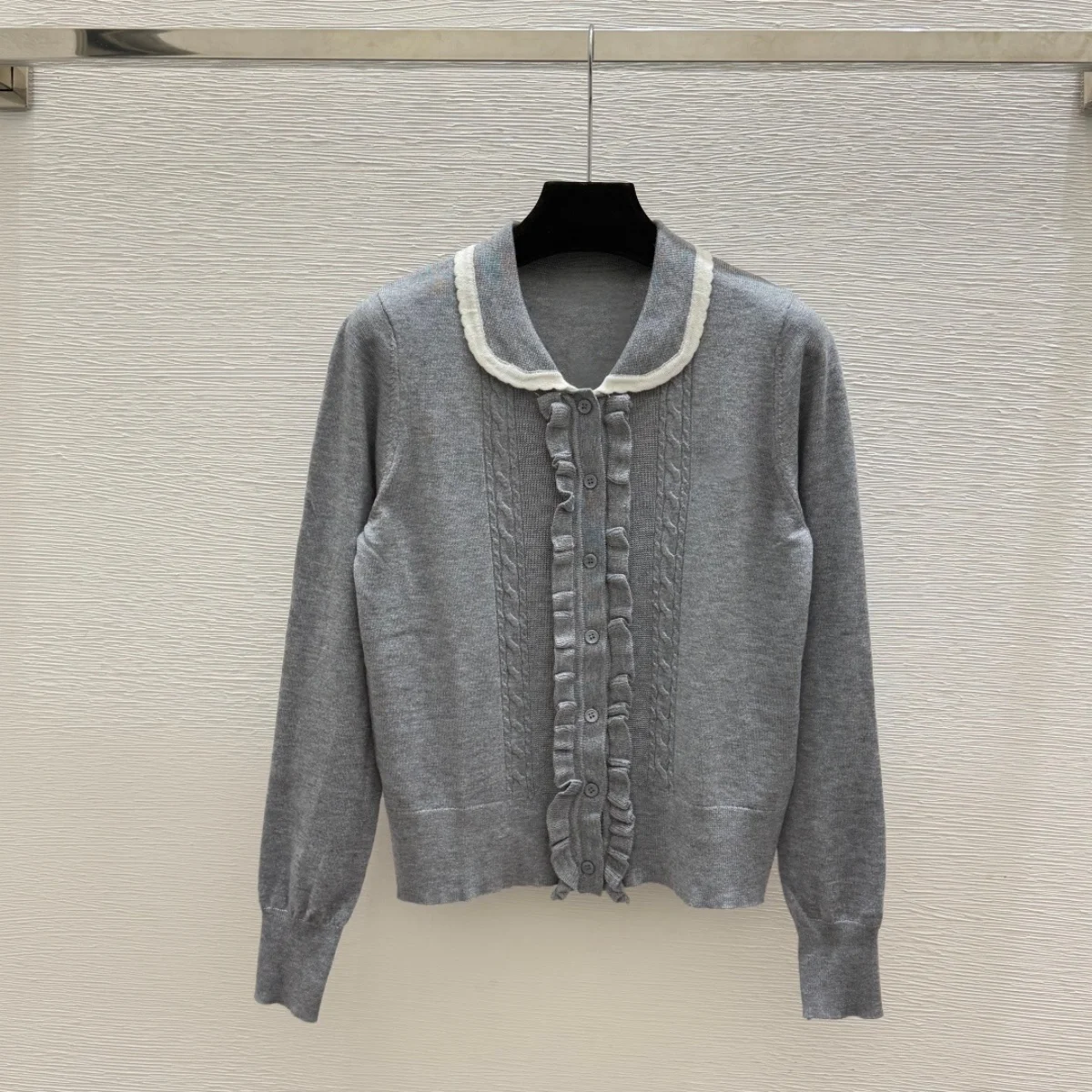 2026 High quality women's clothing with mushroom edges, doll collar, knitted cardigan, college style--hb805