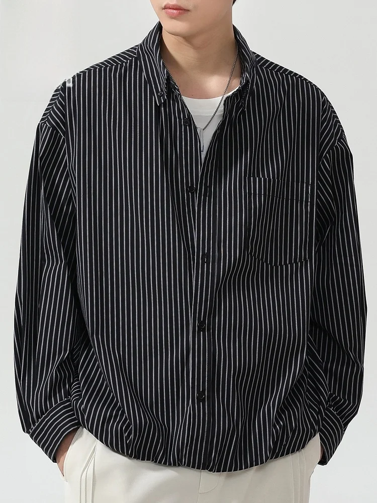 

Men's Striped Casual Long Sve irt Spring 2026 Trendy Fake Two-Piece Jaet Loose Fit Anti-Wrinkle Cotton Blend