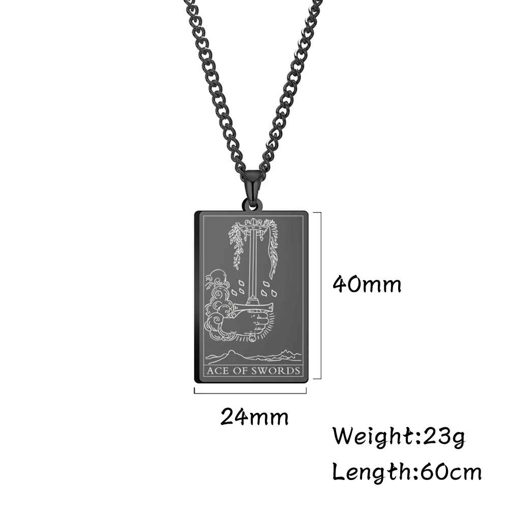 Dawapara The Suit of Swords Tarot Card Amulet Pendant Necklace Link Chain Stainless Steel Golden Black Jewelry