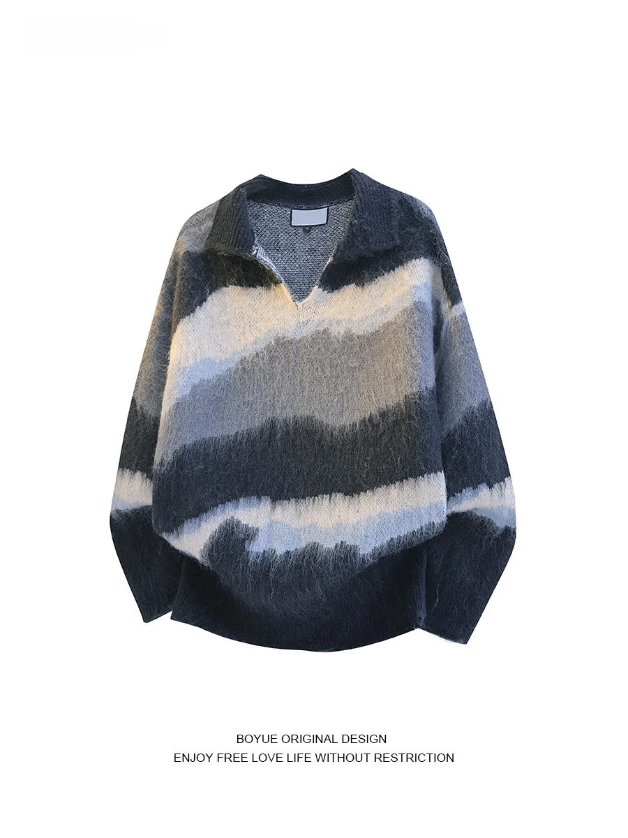 

BOYUE Casual Sle V-Ne Knitted Sweater Striped Fake Fur Soft Warm for Couples Winter Leisure Faion Polyester Fiber