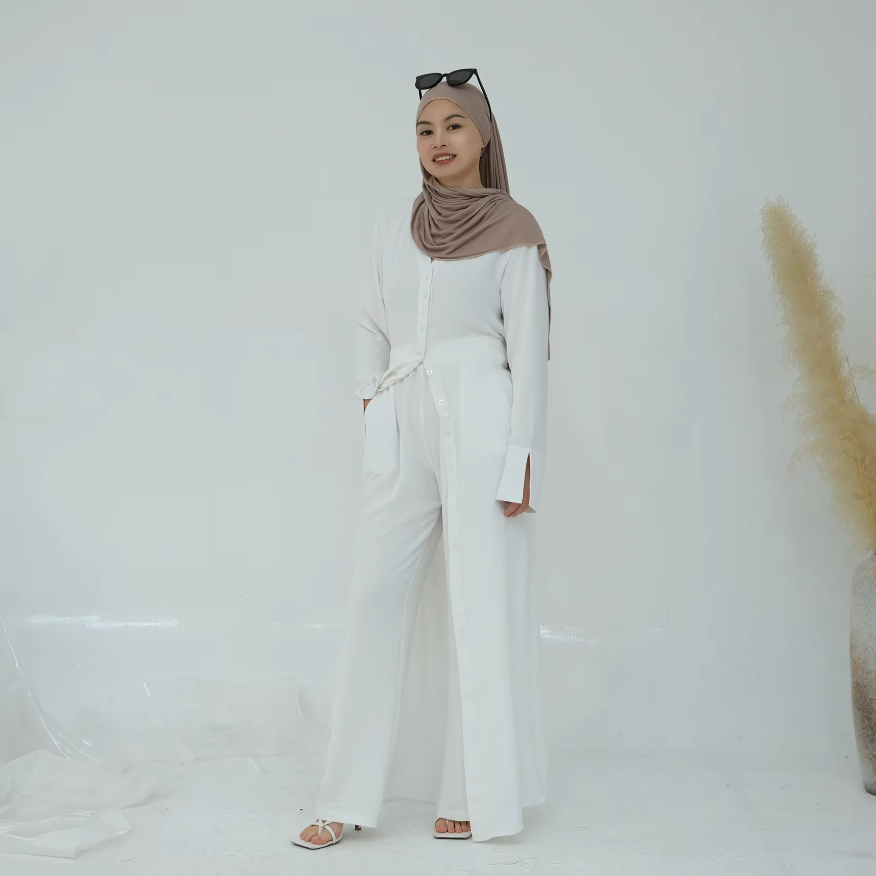ใหม่มุสลิมชุดผู้หญิงปุ่มยาวเสื้อกางเกง 2 ชิ้นชุดตุรกี Kaftan ดูไบ Abaya Eid Ramadan อิสลามเสื้อผ้าชุด