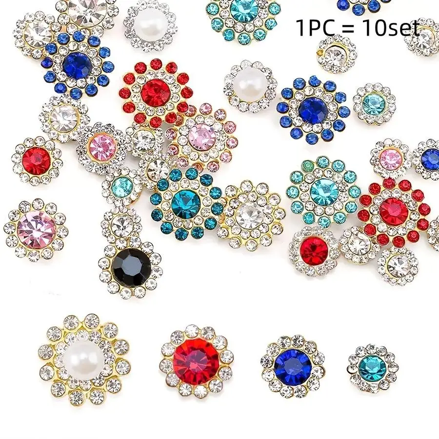 1/5/10/20/50/100pcs Pearl Rhinestone Sunflower Diamonds, Assorted Sizes Mixed Pack, for Shoes, Bags, and Accessories, Suitable f