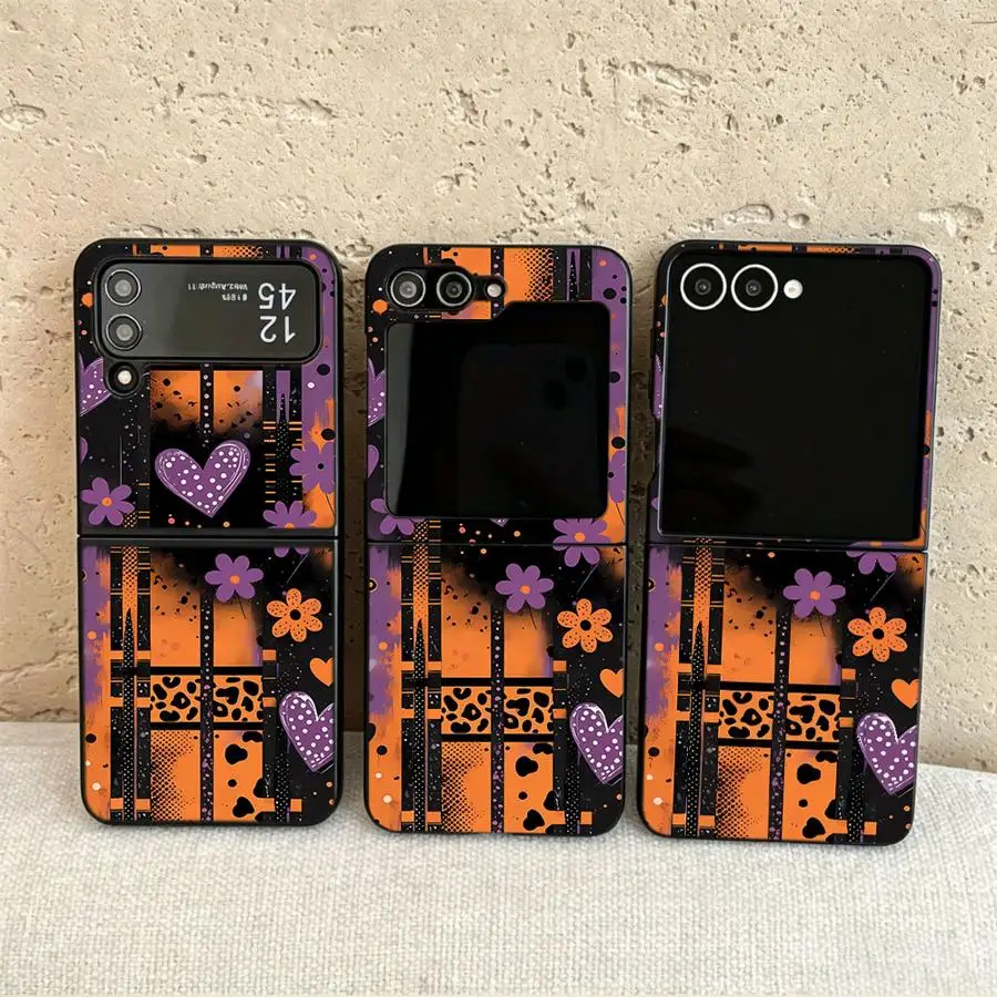 Floral Hearts Leopard Case for Samsung Galaxy Flip4 Flip3 Flip6 Flip5 Flip7 FE Z Flip 7 6 5 4 3 Back Phone Cover Funda