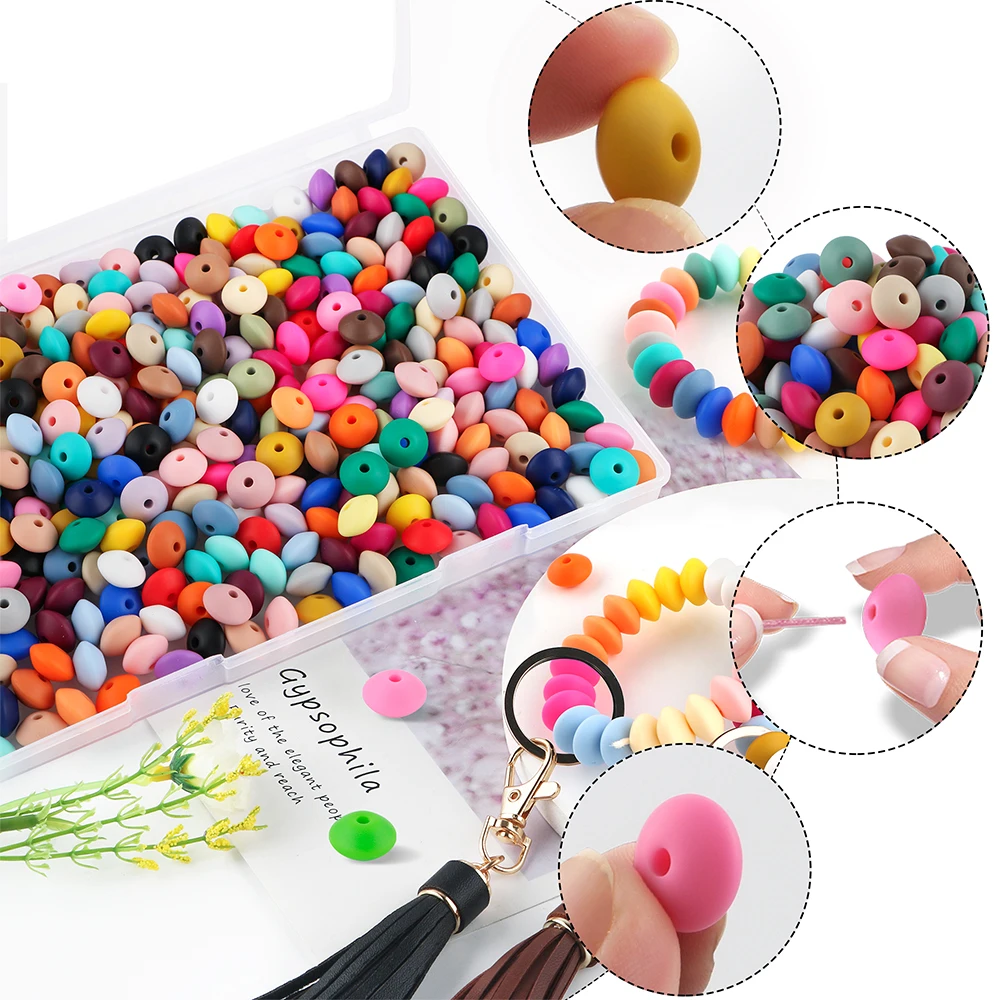 Kovict 30/100Pcs Silicone Lentil Beads 12mm Abacus Bead DIY Bracelet Necklace Keychain Jewelry Accessory For Jewelry Making