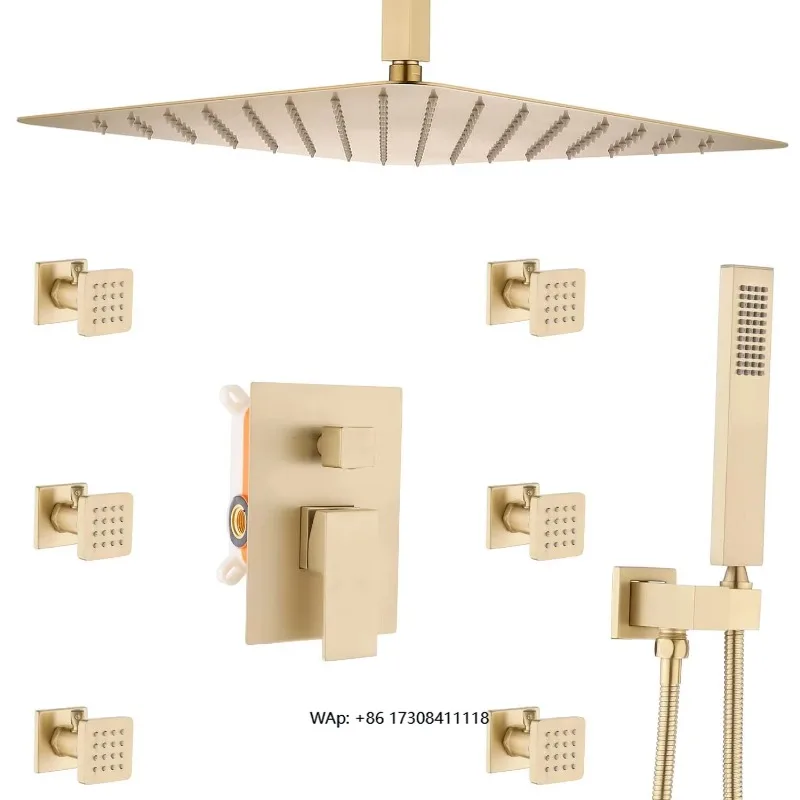 

Rose gold thermostatic faucet hidden system bathroom set single shower faucet handheld shower soft rain massage nozzle
