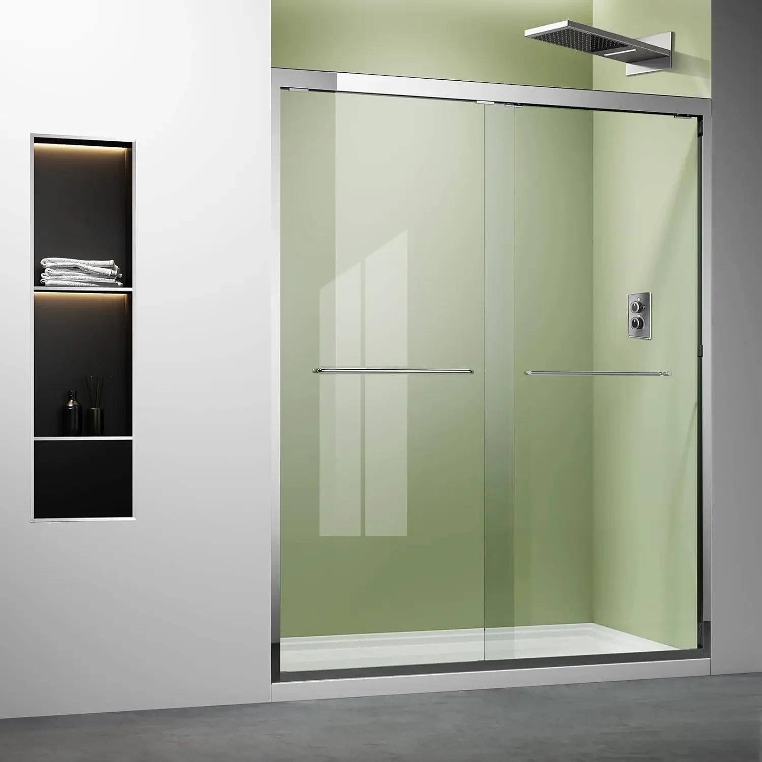 

Chrome 44"-48" W x 72" H Semi-Frameless Glass Shower Door,Bathroom Sliding Door with 1/4'' Clear Tempered Glass,Plating Silver S