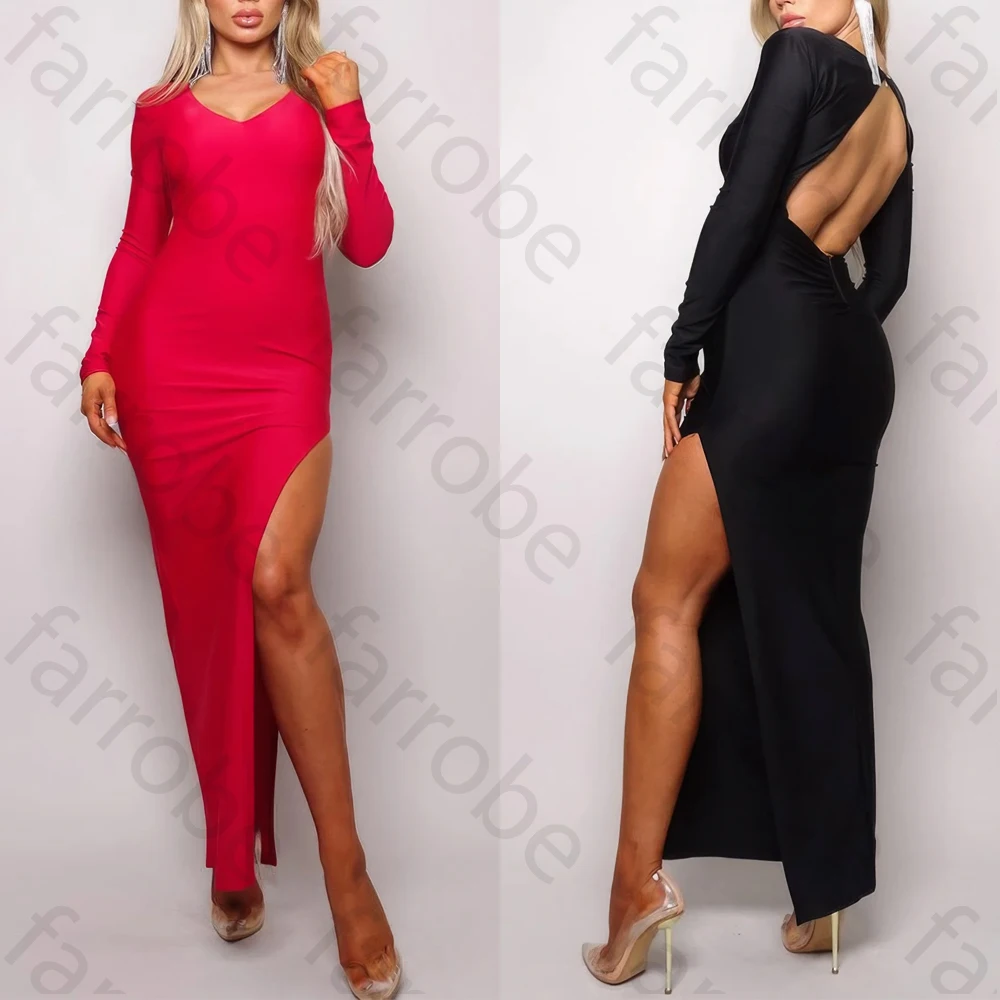 

Customized Long Sleeve Open Back Maxi Dress A-Line Evening Dresses Formal Prom Gown Exquisite High Quality Party Gowns for Women