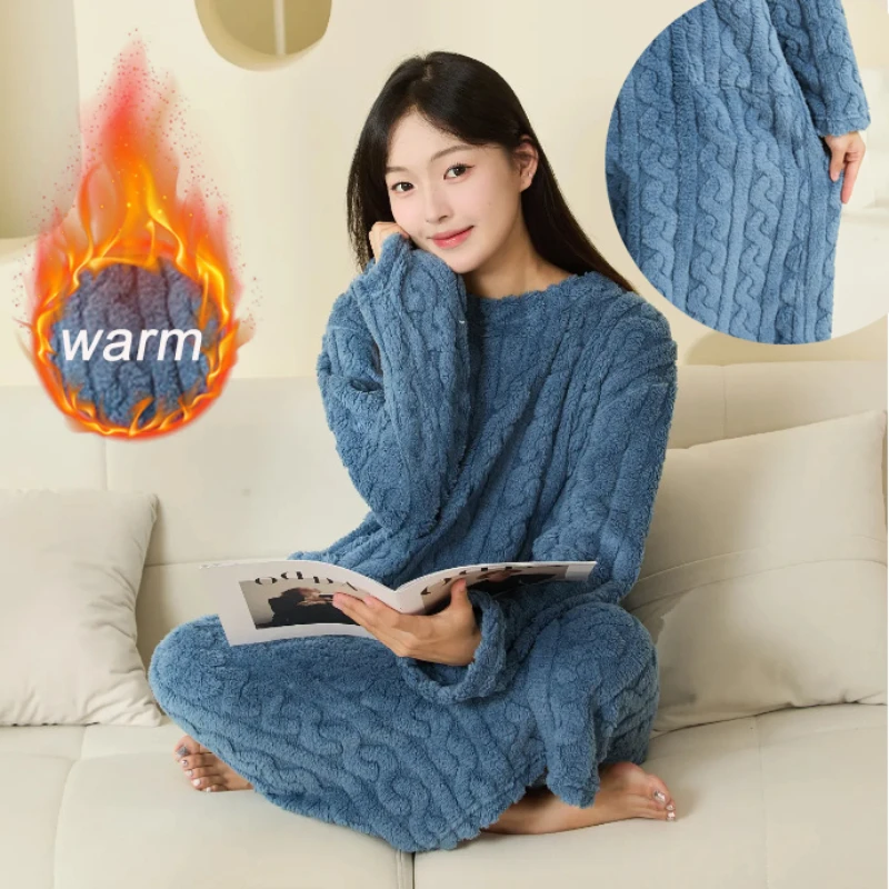 

Women Bathrobe Coral Fleece Padded Thickened Warm Plus Size Homewear Pajama Dress for Winter College Students