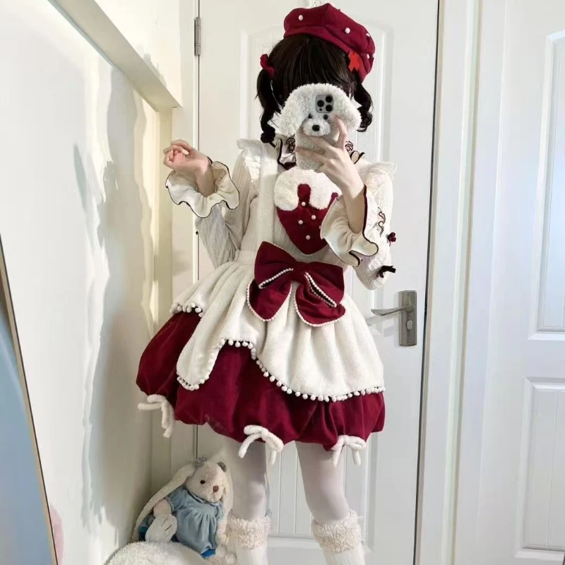 الكورية موضة لوليتا 2 قطعة مجموعات النساء الحلو الكشكشة بيتر بان طوق القمم القوس أفخم حزام فساتين اليابانية Kawaii Y2k وتتسابق #2