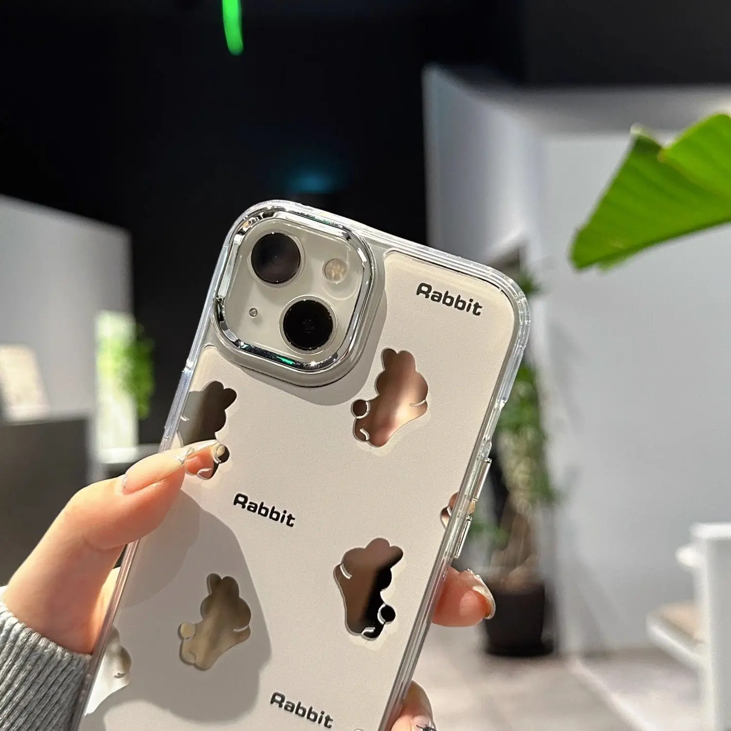 

Чехол для телефона с мультяшным кроликом для iPhone 16 Pro, креативный чехол для телефона iPhone 15, зеркальный защитный чехол для iPhone 14 Pro с защитой от падения