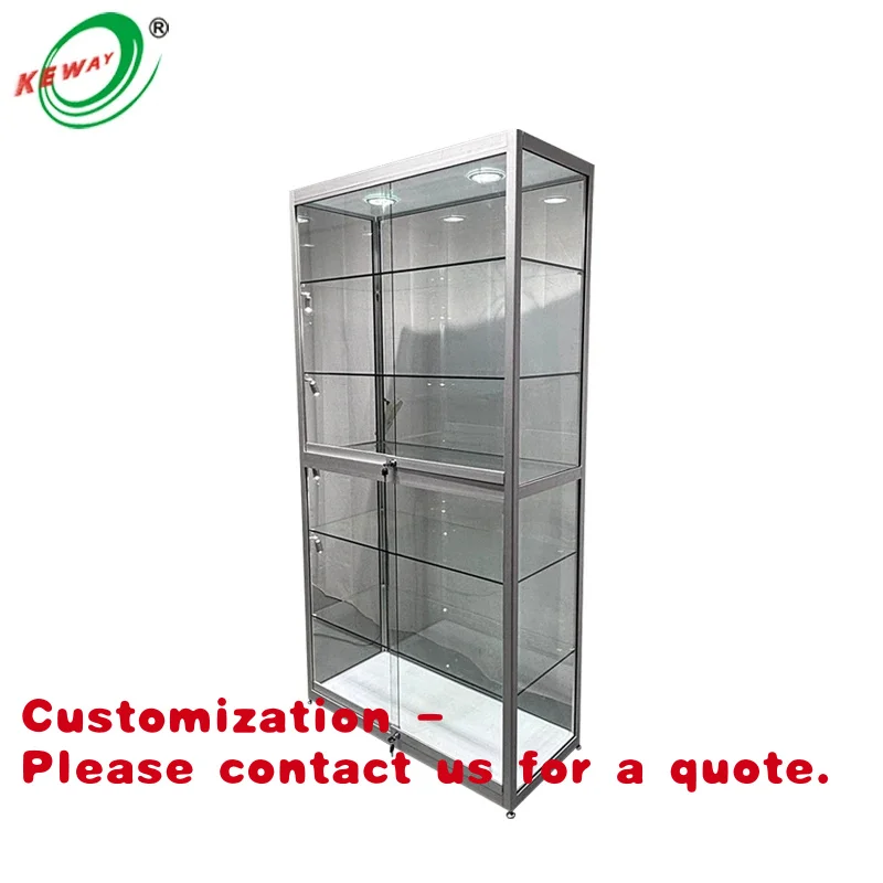 

Customize.KEWAY Custom 5 Shelves Display Showcase LED Light Tempered Glass Aluminum Frame Store Display Displ