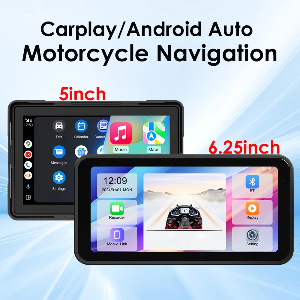 Motorcycle Navigation IPX7 Waterproof Apple Carplay Display Screen Wireless Android Auto Portable Motorcycle Monitor Bluetooth