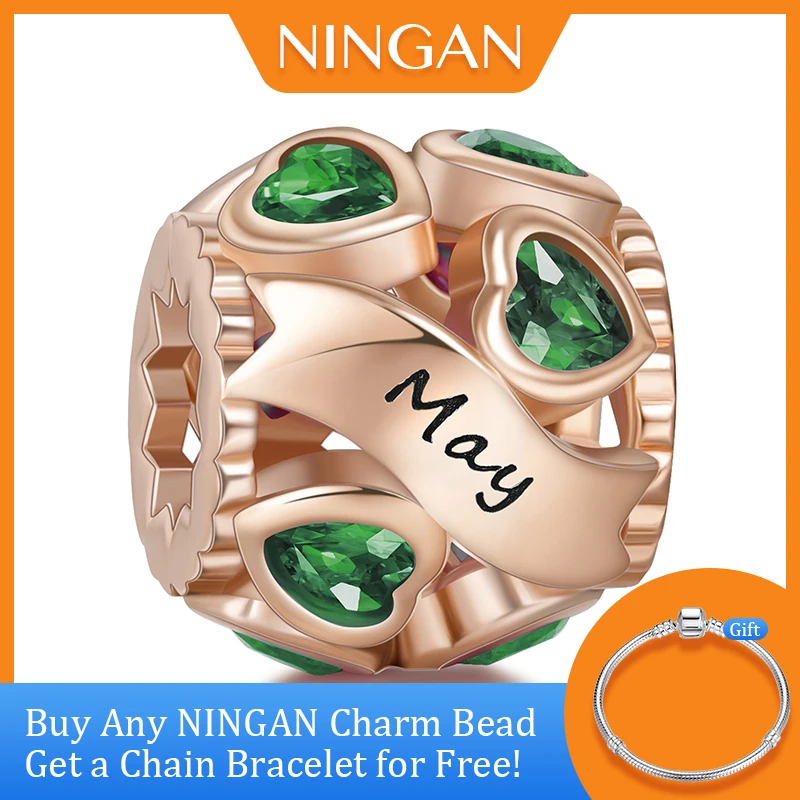 NINGAN NEW Birthstone Charm Openwork Ball Beads Sterling Silver Charm Fit Original Women Bracelet&Bangle Brand Design