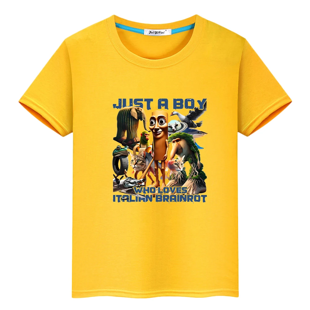 

Футболка из 100% хлопка с итальянским принтом Brainrot для детей, футболки для мальчиков 10 лет, топы с героями мультфильмов, короткая детская одежда в стиле аниме для девочек y2k, цельный предмет