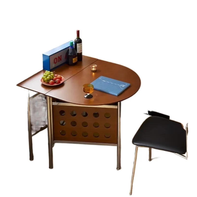

Foldable rock slab dining table and chair combination oval Nordic medium