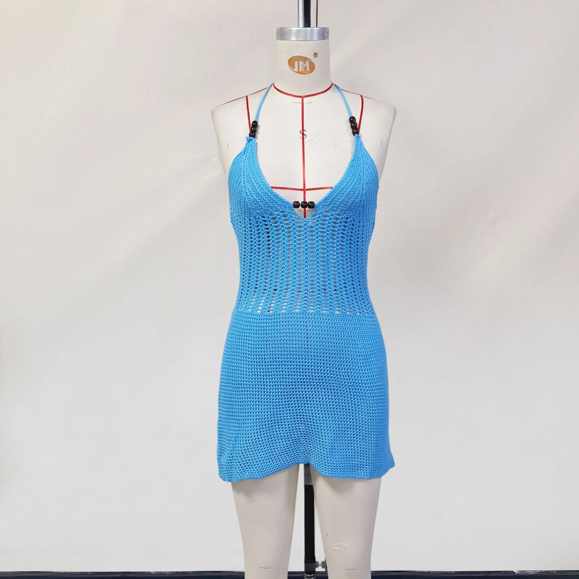 Minivestido Halter con espalda descubierta para mujer, vestido informal de verano tejido con recortes de ganchillo, vestido de fiesta ajustado para playa y Club, ropa de calle ajustada