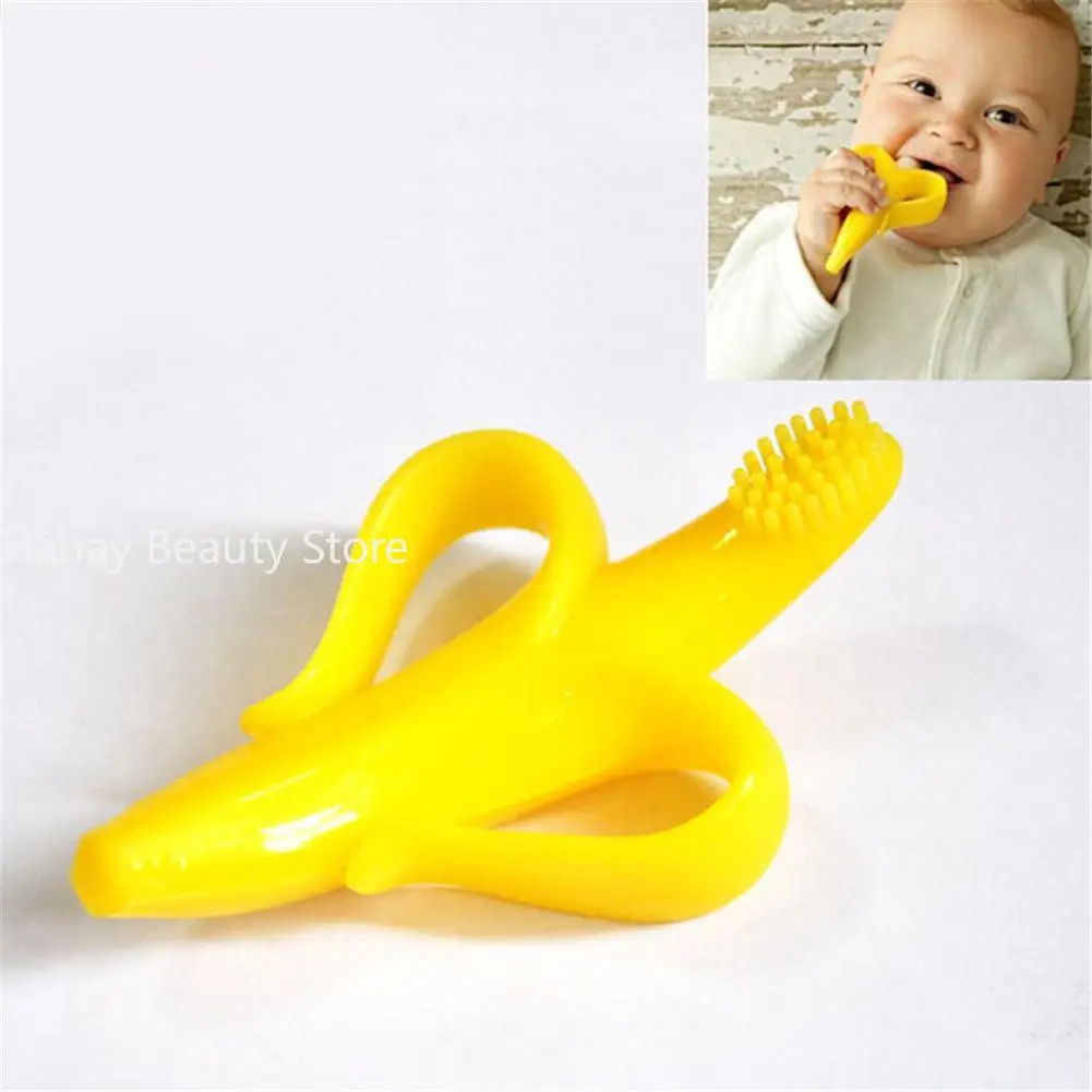 Baby Teether Toys Toddle Safe BPA Free Banana Teething Ring Silicone Chew Dental Care Toothbrush Nursing Beads Gift For Infant