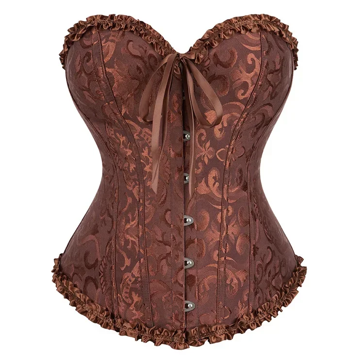 ผู้หญิงวินเทจ Overbust Corset Tops Gothic Victorian Lace-up Boned Bustier Shapewear Slimming เอว Shaping Korset