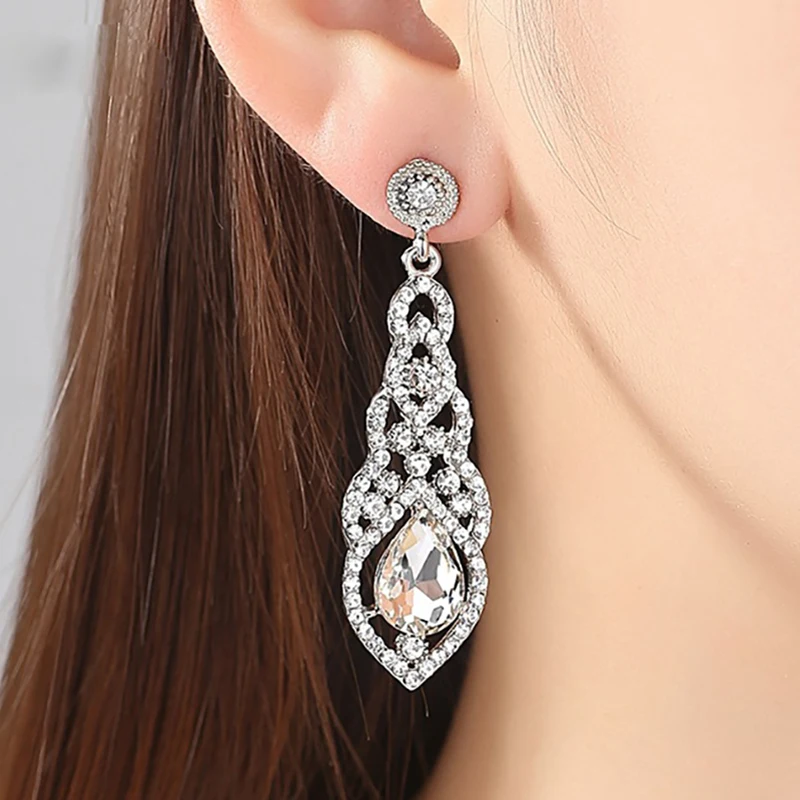 Blijery Fashion Crystal Wedding Drop Earrings for Women Silver Color Bridal Dangle Earrings Brides Gifts Birthday Party Jewelry