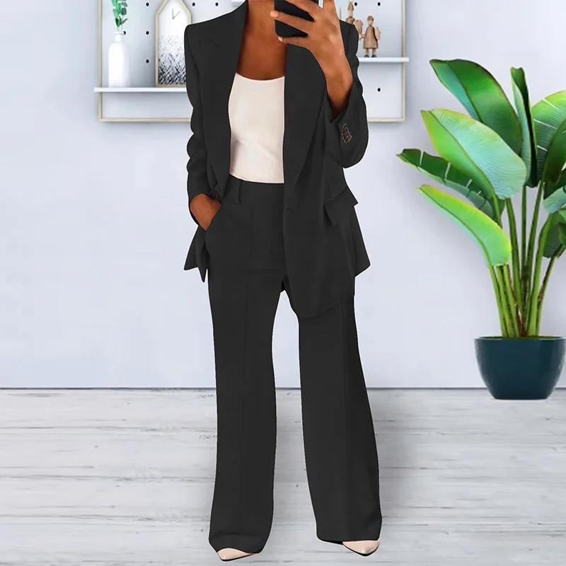 Blazer décontracté imbibé pour femme, vêtements de travail taille haute, ensemble de vêtements 2 pièces, manches longues, pantalon adt, printemps,