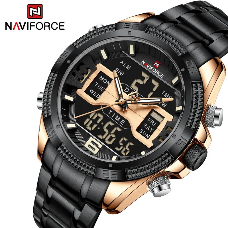 

NAVIFORCE Men's Watch Alloy Dial Analog LCD Digital Display Sport Waterproof Quartz Wristwatch Date Chronograph Luminous Clock