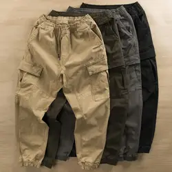 Men Cargo Pants Drawstring Sweatpants Machine Washable Men Lace-up Jogger Trousers Multiple Pockets Overall Outdoor Casual Pants