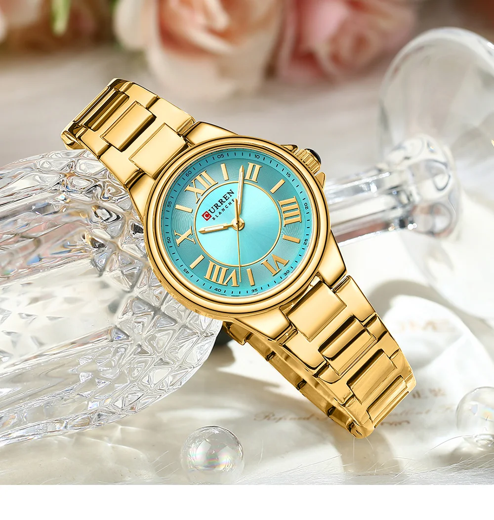 CURREN 9091 Women's Quartz Watch Fashion Simple Elegant Rose Gold Analog Display Steel Strap  Wristwatch for Ladies Clock Gift image 3